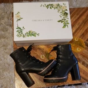 Black slim combat boots